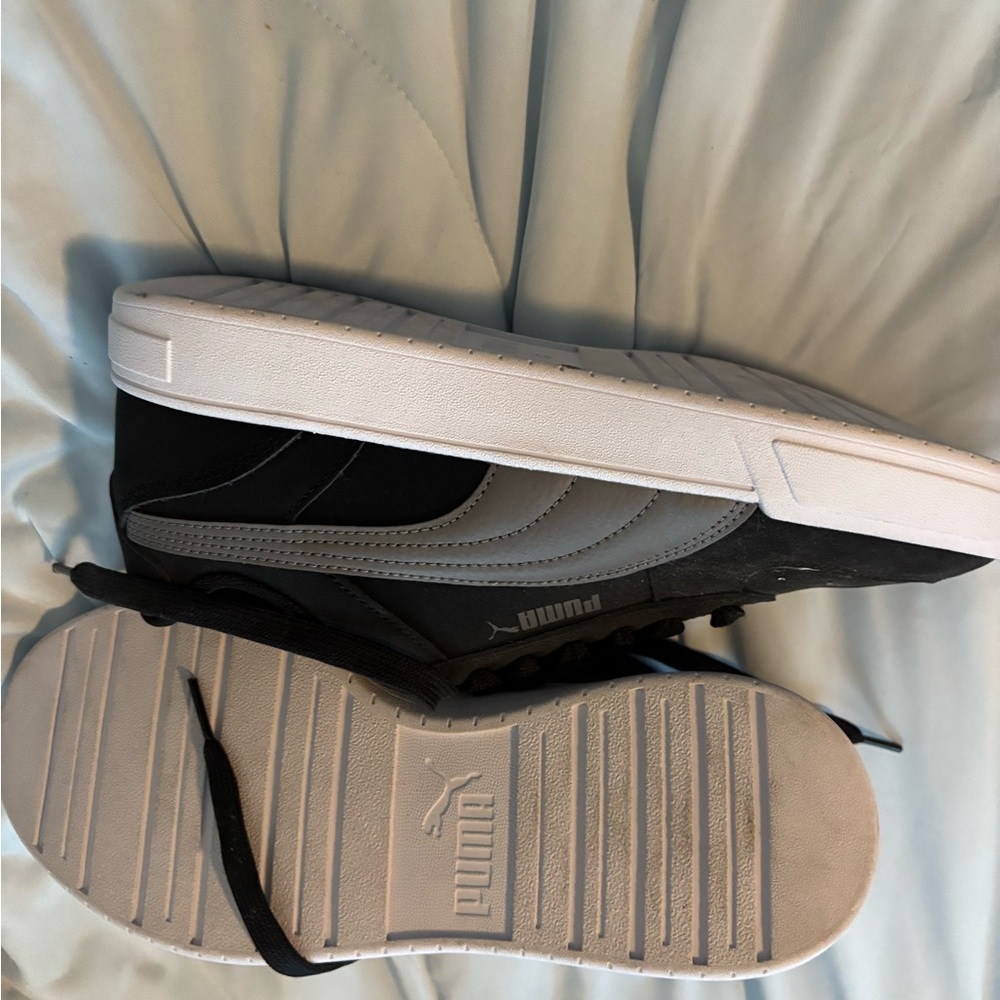 Puma Black and Gray Slip-On Sneakers with Ridged Sole